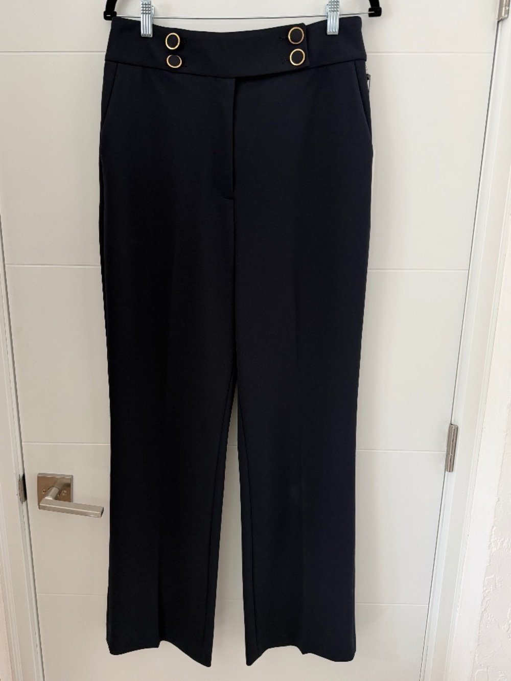 NWT Calvin Klein Navy Gold Button Sailor Waist Wide Leg Dress Pants Trousers 12